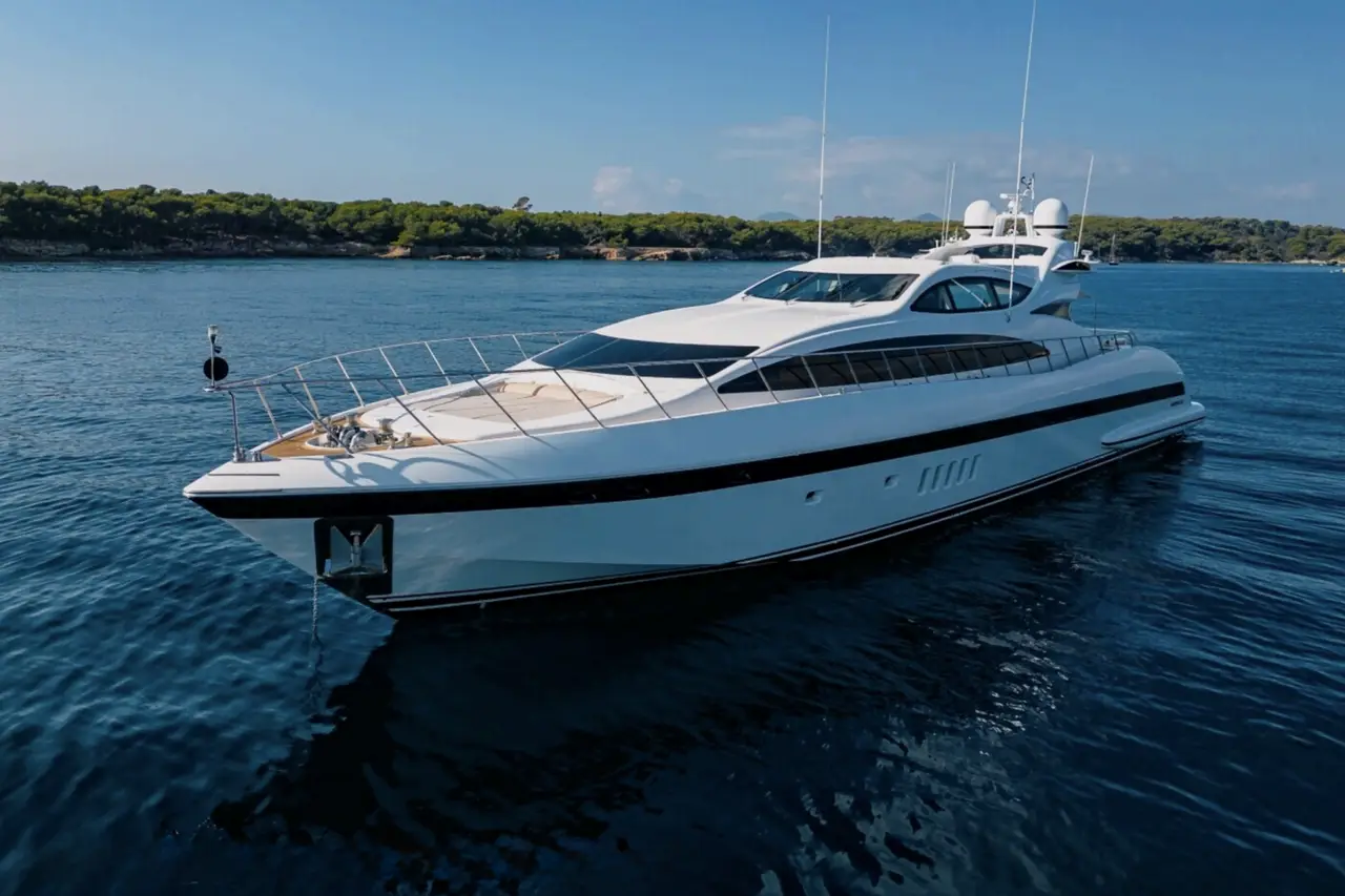 Mangusta 105, camarote principal — Yacht Charter Marbella, Marbella. Silueta deportiva y velocidad para la costa de Marbella